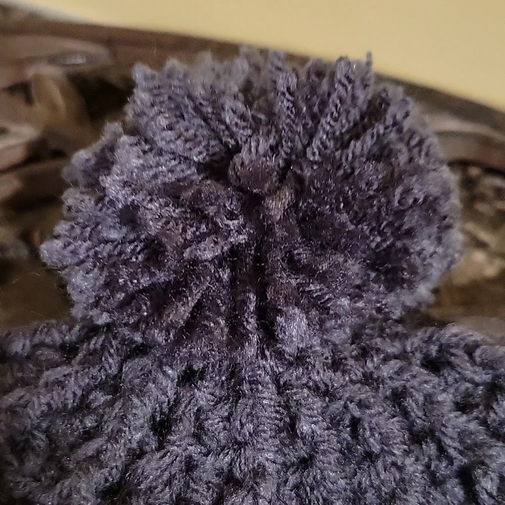 Handmade pom-pom hat beanie with fleece lining at ears crochet